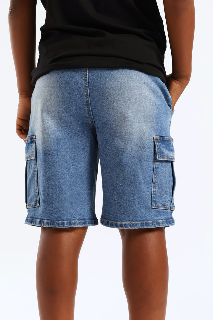 Boys Drawcord Cargo Walkshort - Mid Blue