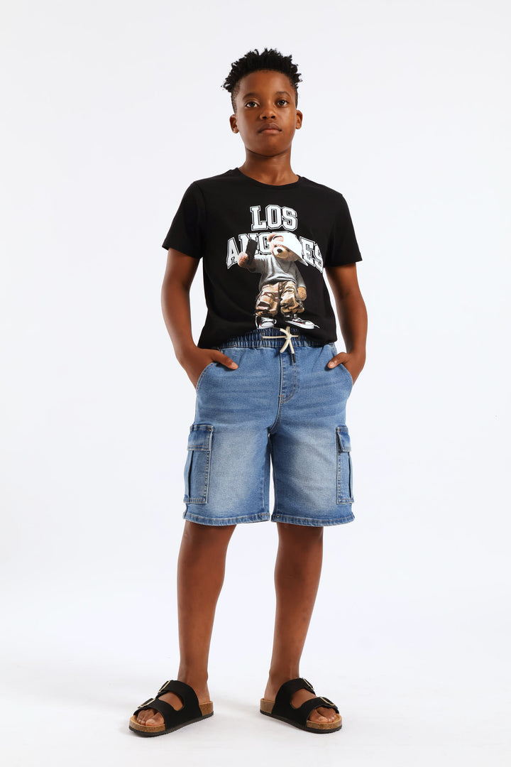 Boys Drawcord Cargo Walkshort - Mid Blue
