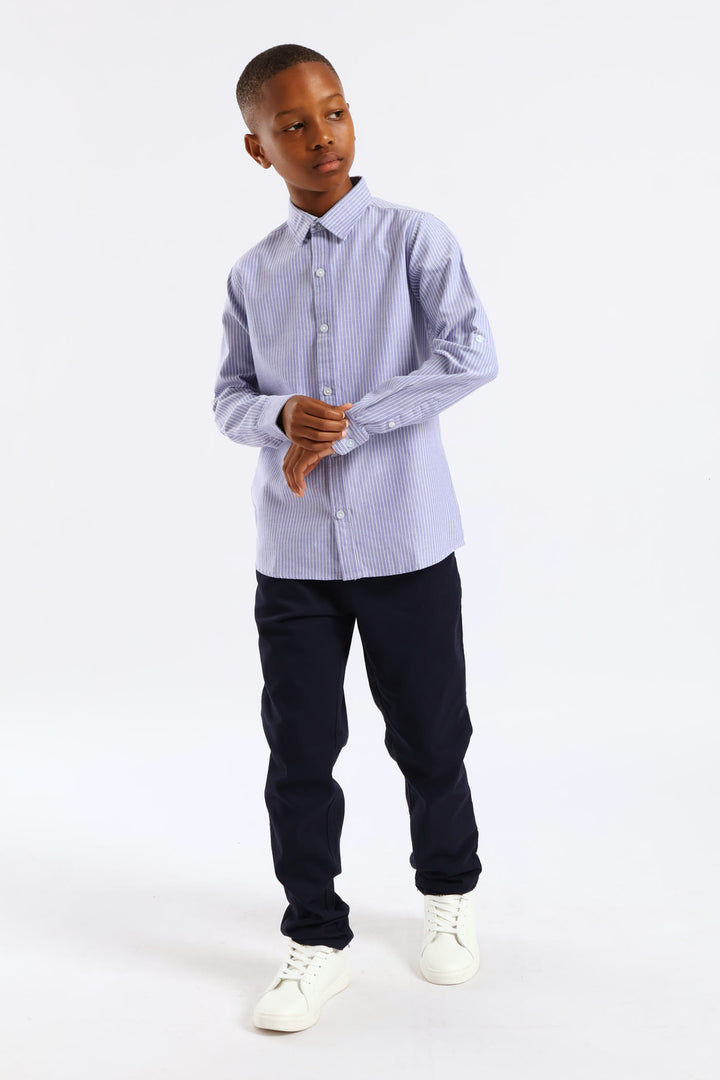 Boys Stripe Cotton Formal Shirt - Blue/White