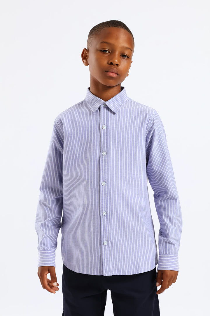 Boys Stripe Cotton Formal Shirt - Blue/White