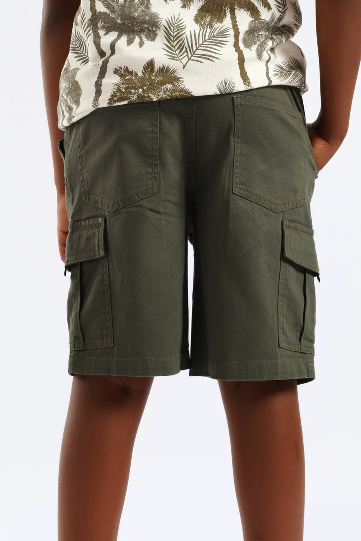 Boys Twill Cargo Short - Olive