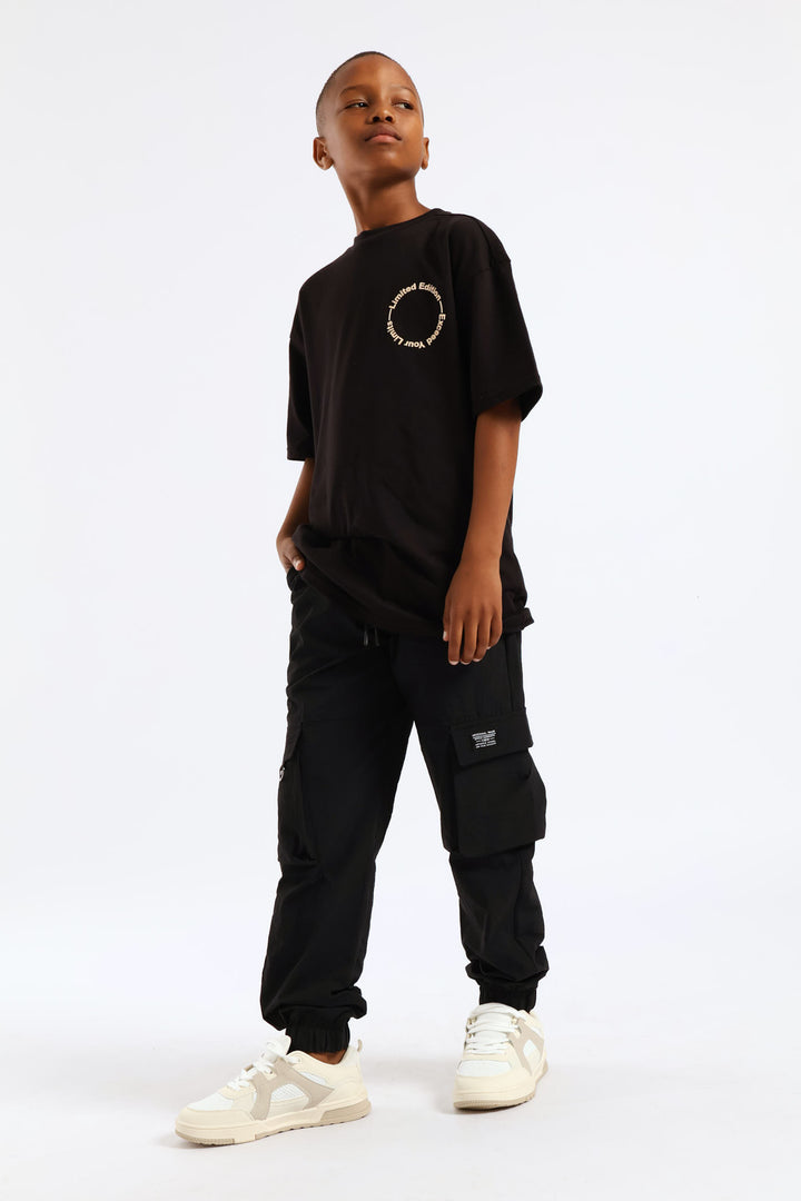 Boys Taslon Cargo Jogger - Black