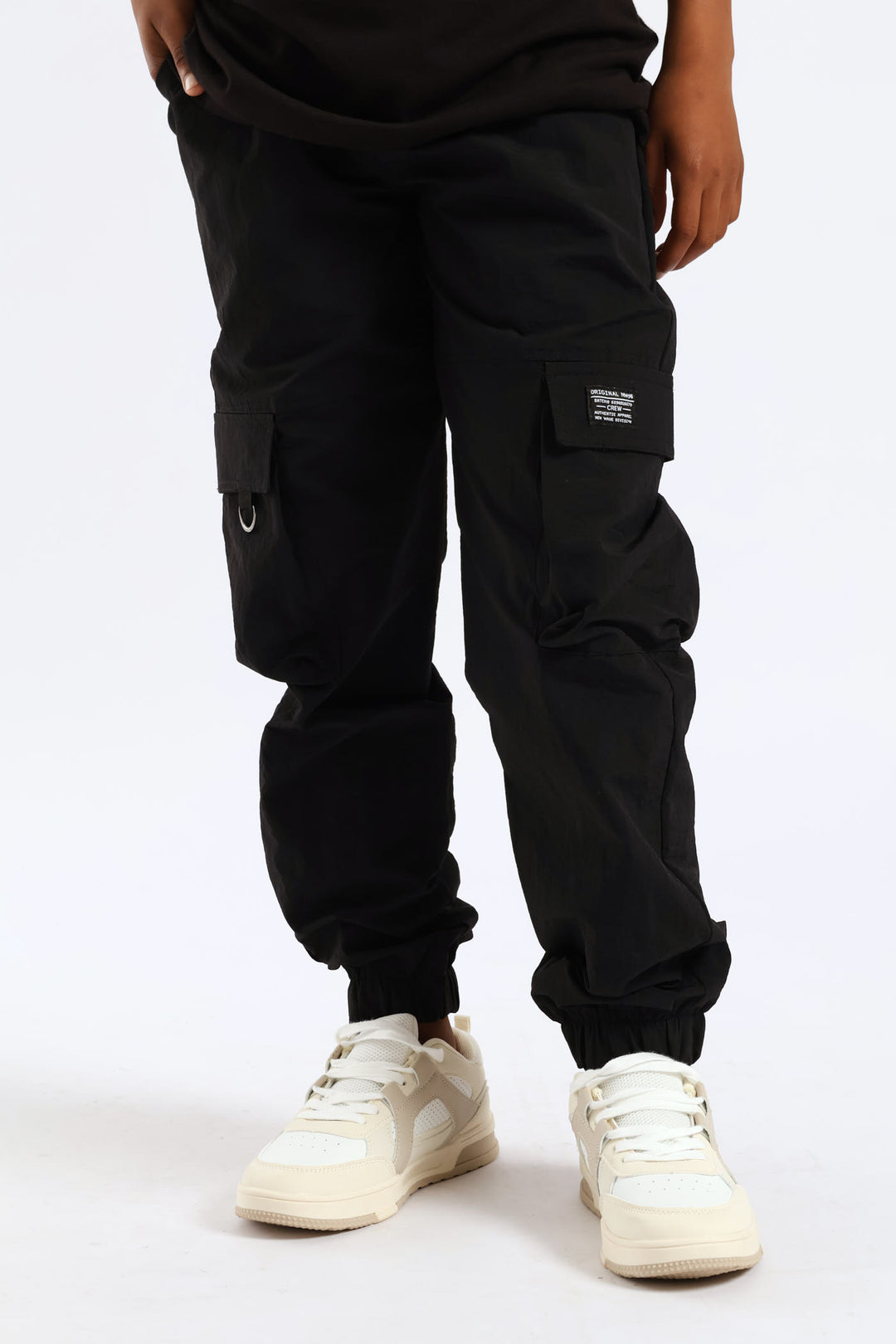 Boys Taslon Cargo Jogger - Black