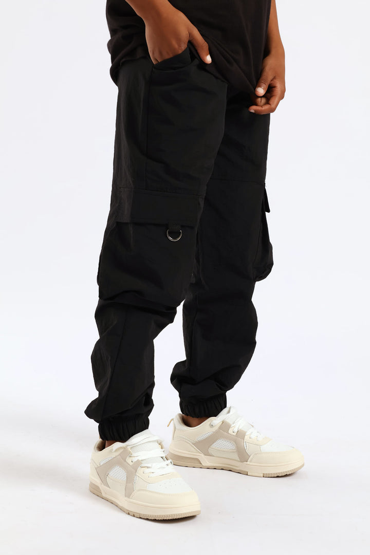 Boys Taslon Cargo Jogger - Black