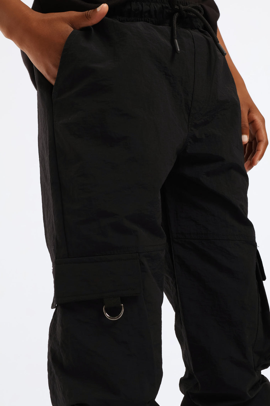 Boys Taslon Cargo Jogger - Black