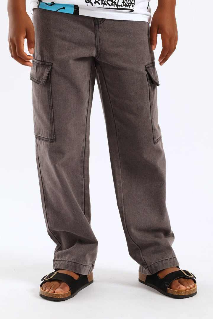 Boys Washed Denim Baggy Cargo Jean