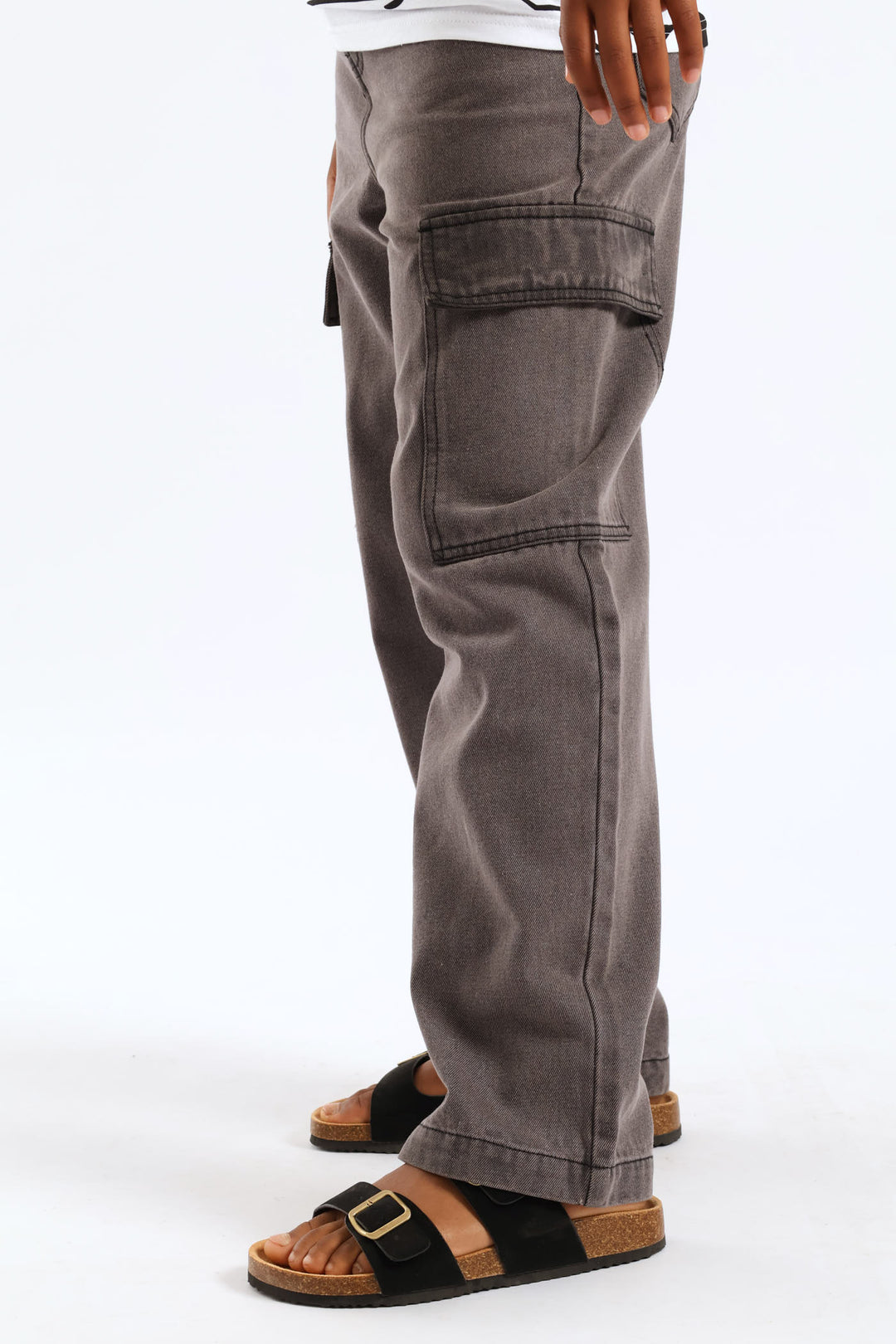 Boys Washed Denim Baggy Cargo Jean