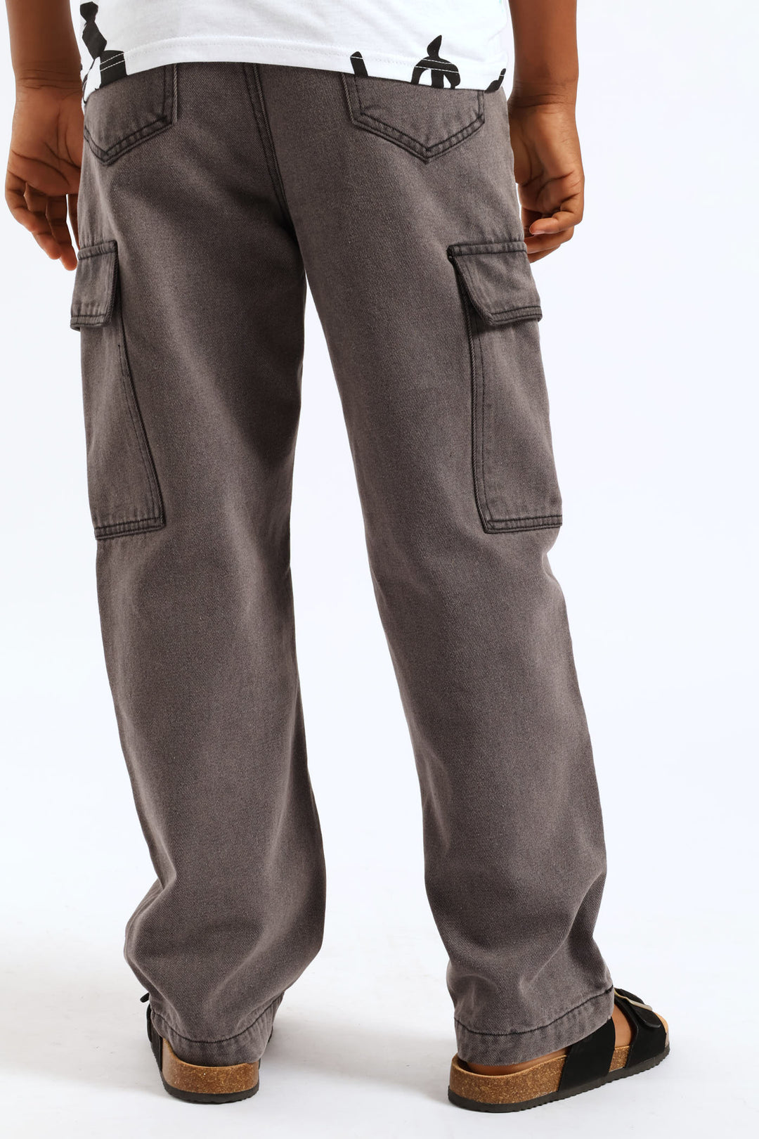 Boys Washed Denim Baggy Cargo Jean