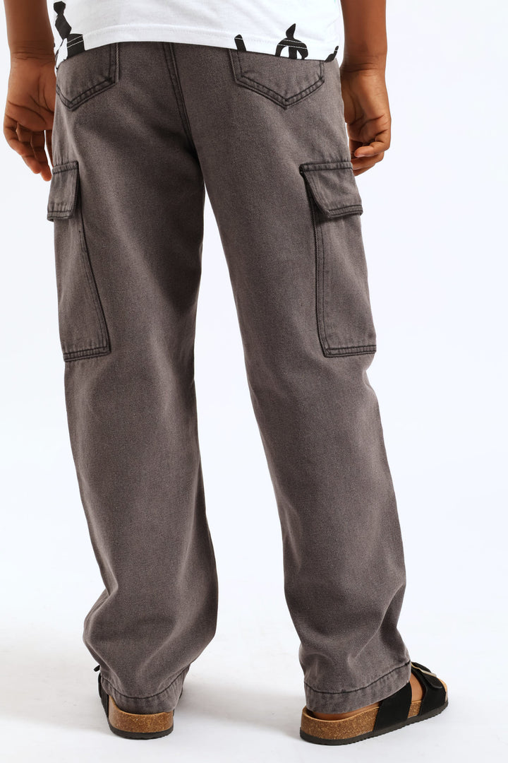 Boys Washed Denim Baggy Cargo Jean