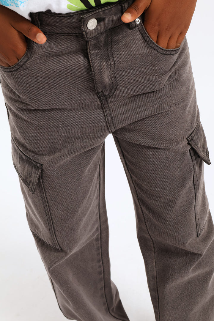 Boys Washed Denim Baggy Cargo Jean