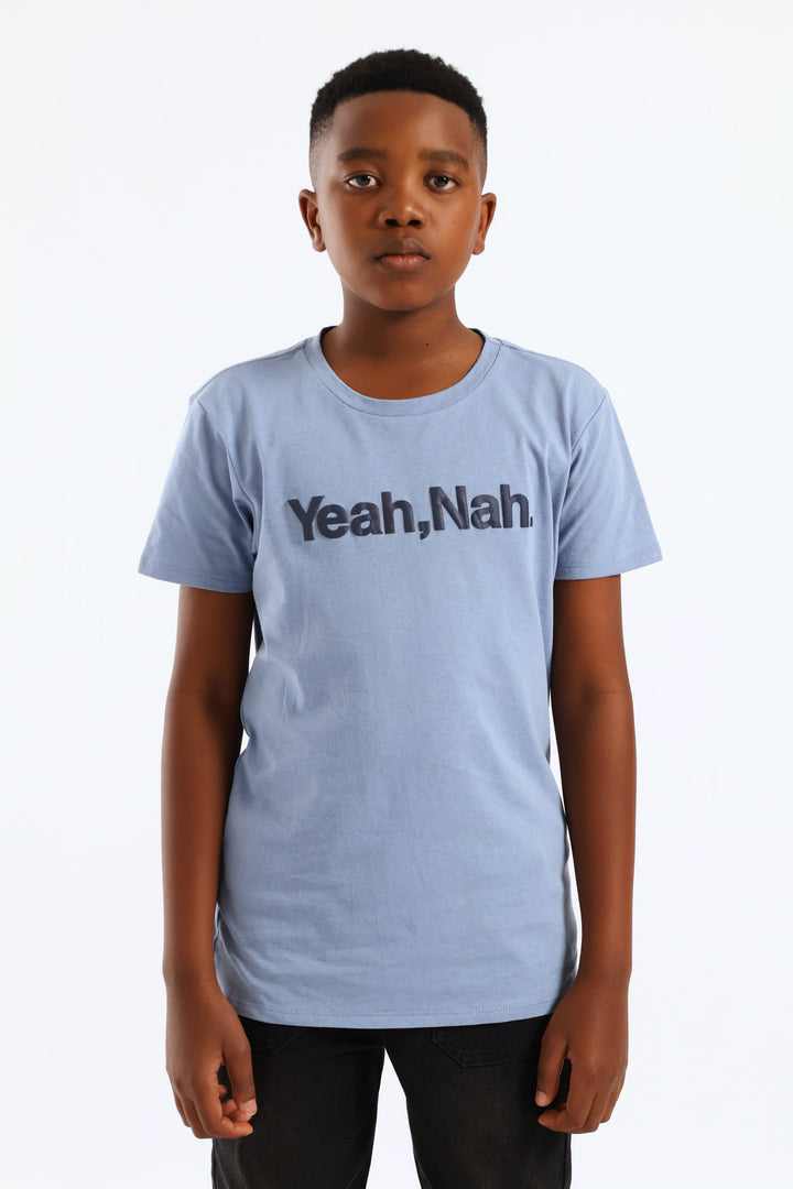 Boys Yeah Nah Print T-Shirt - Blue