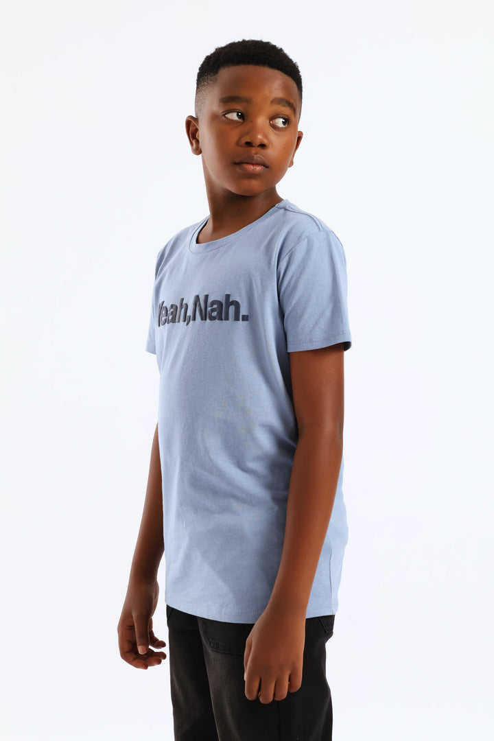 Boys Yeah Nah Print T-Shirt - Blue