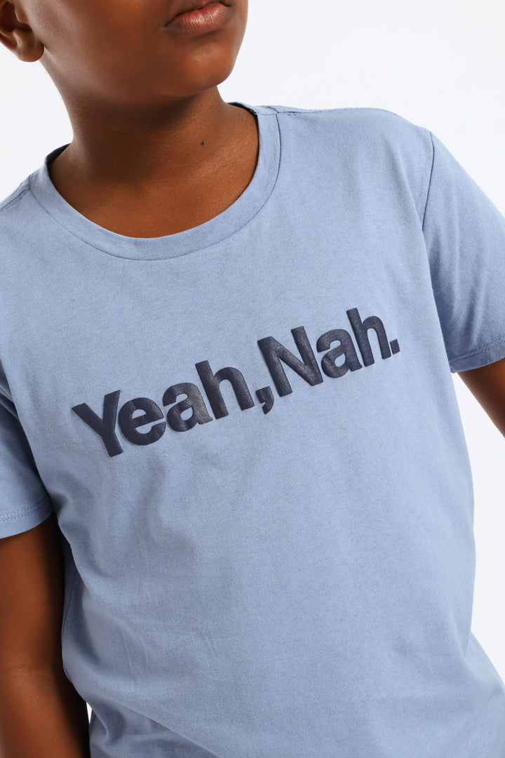Boys Yeah Nah Print T-Shirt - Blue