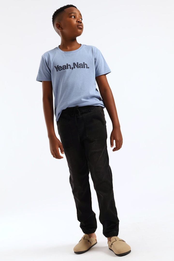 Boys Yeah Nah Print T-Shirt - Blue