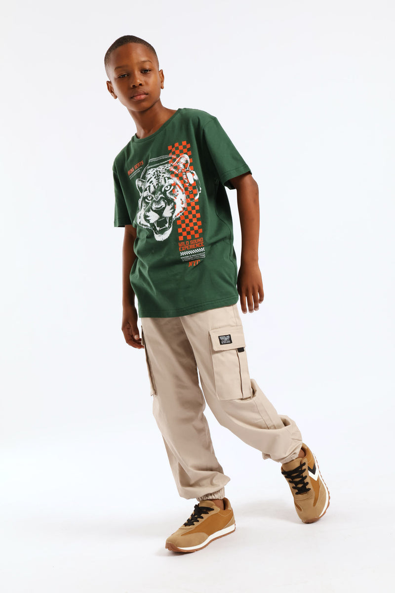 Wild Cat Headphone Headphone Print T-Shirt - Green