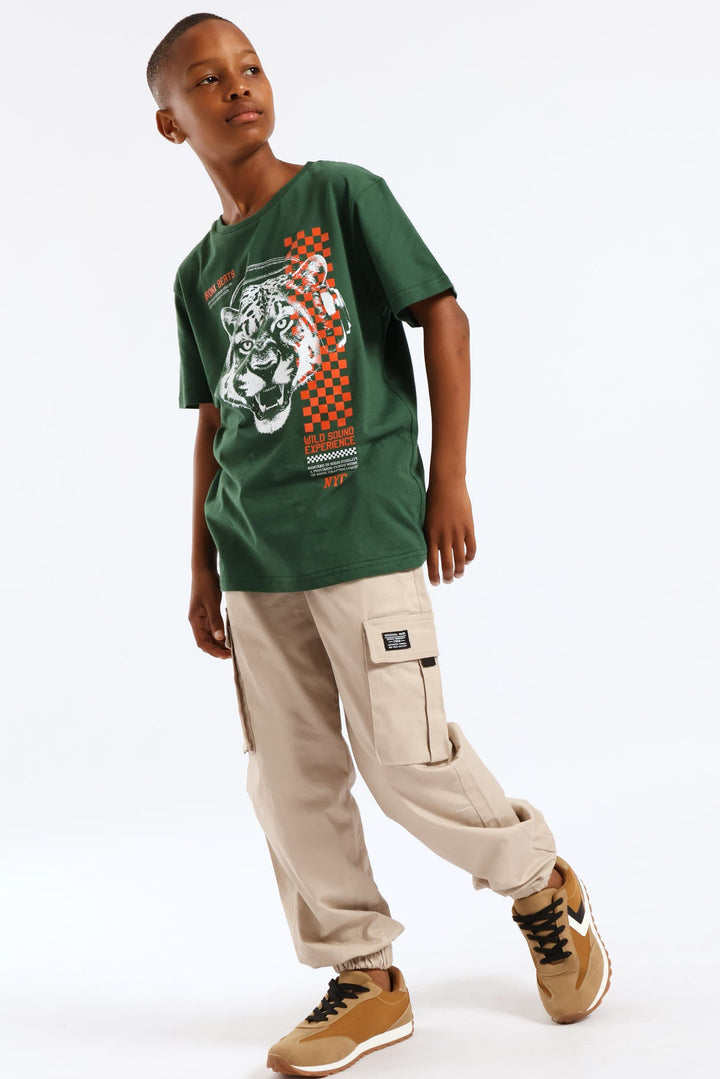 Boys Cotton Twill Cargo Jogger - Light Stone