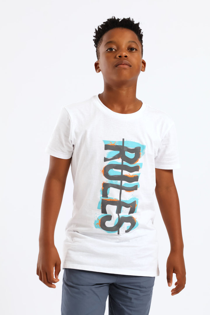 Boys Graffiti Rules Print T-Shirt - White