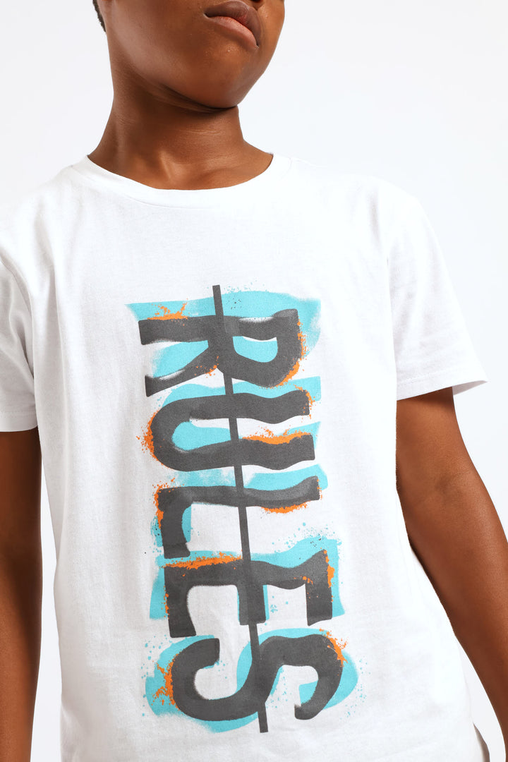 Boys Graffiti Rules Print T-Shirt - White