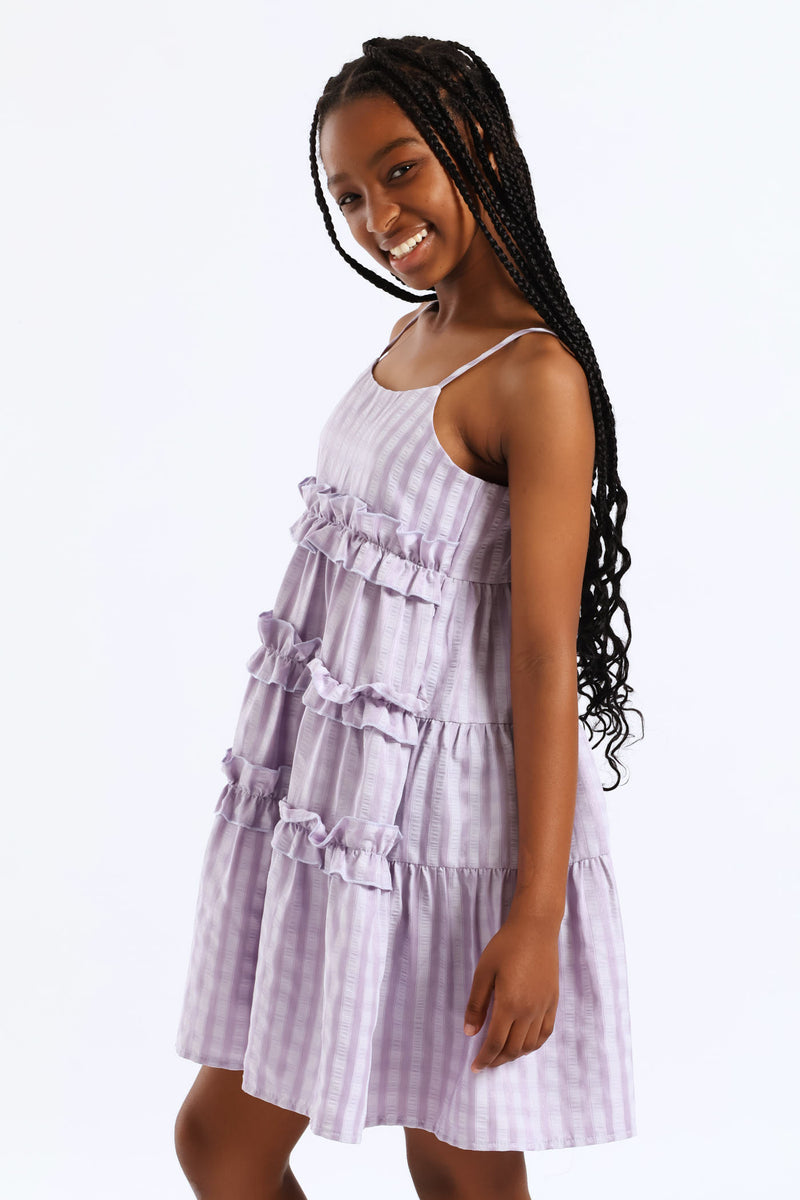Girls Tiered Frill Detail Strappy Babydoll Dress - Lilac