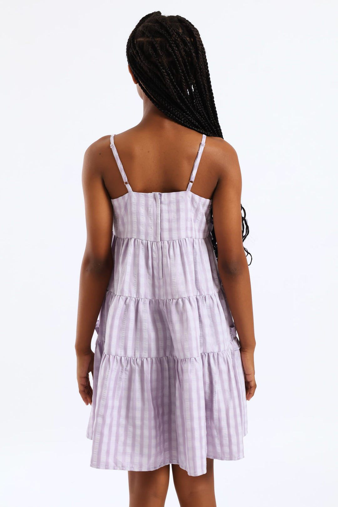 Girls Tiered Frill Detail Strappy Babydoll Dress - Lilac