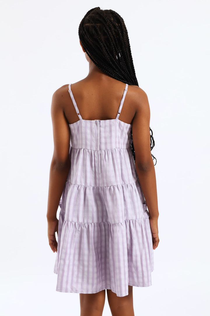 Girls Tiered Frill Detail Strappy Babydoll Dress - Lilac
