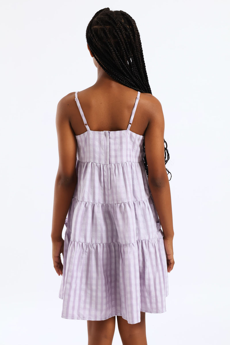 Girls Tiered Frill Detail Strappy Babydoll Dress - Lilac