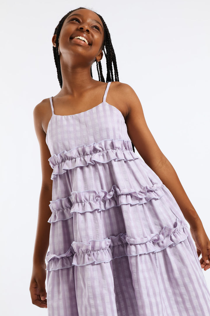 Girls Tiered Frill Detail Strappy Babydoll Dress - Lilac