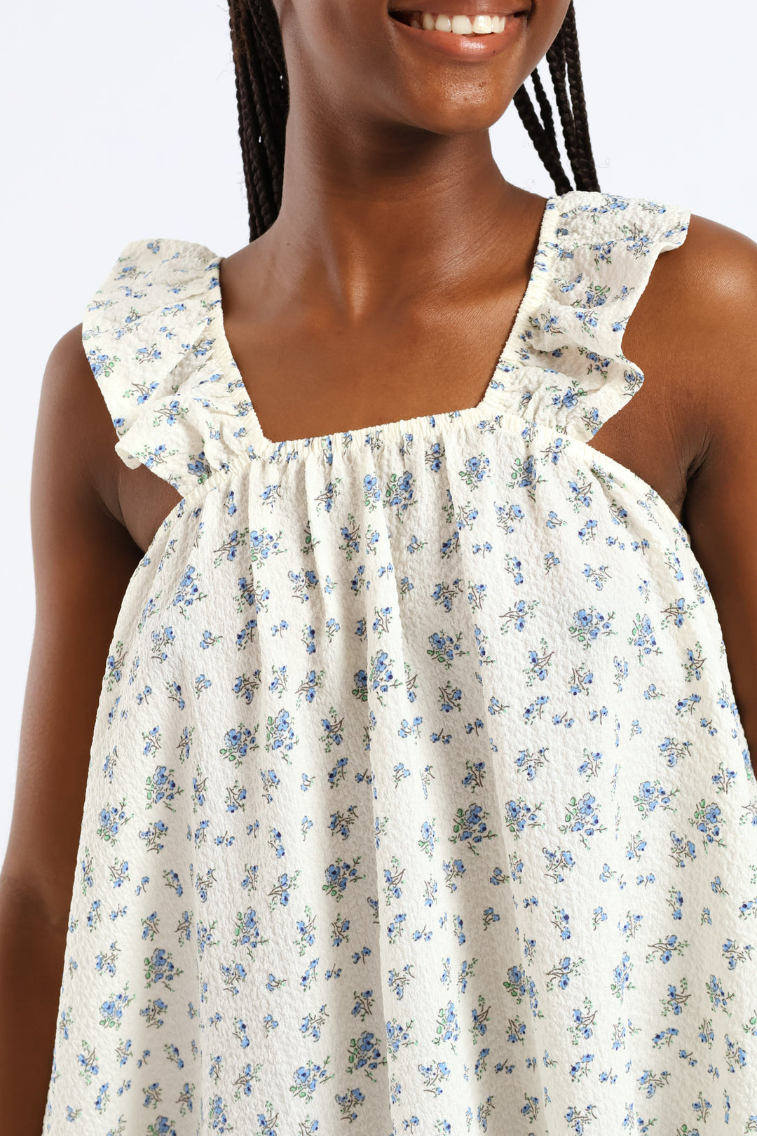 Girls Micro Floral Frill Straps Midi Dress - White