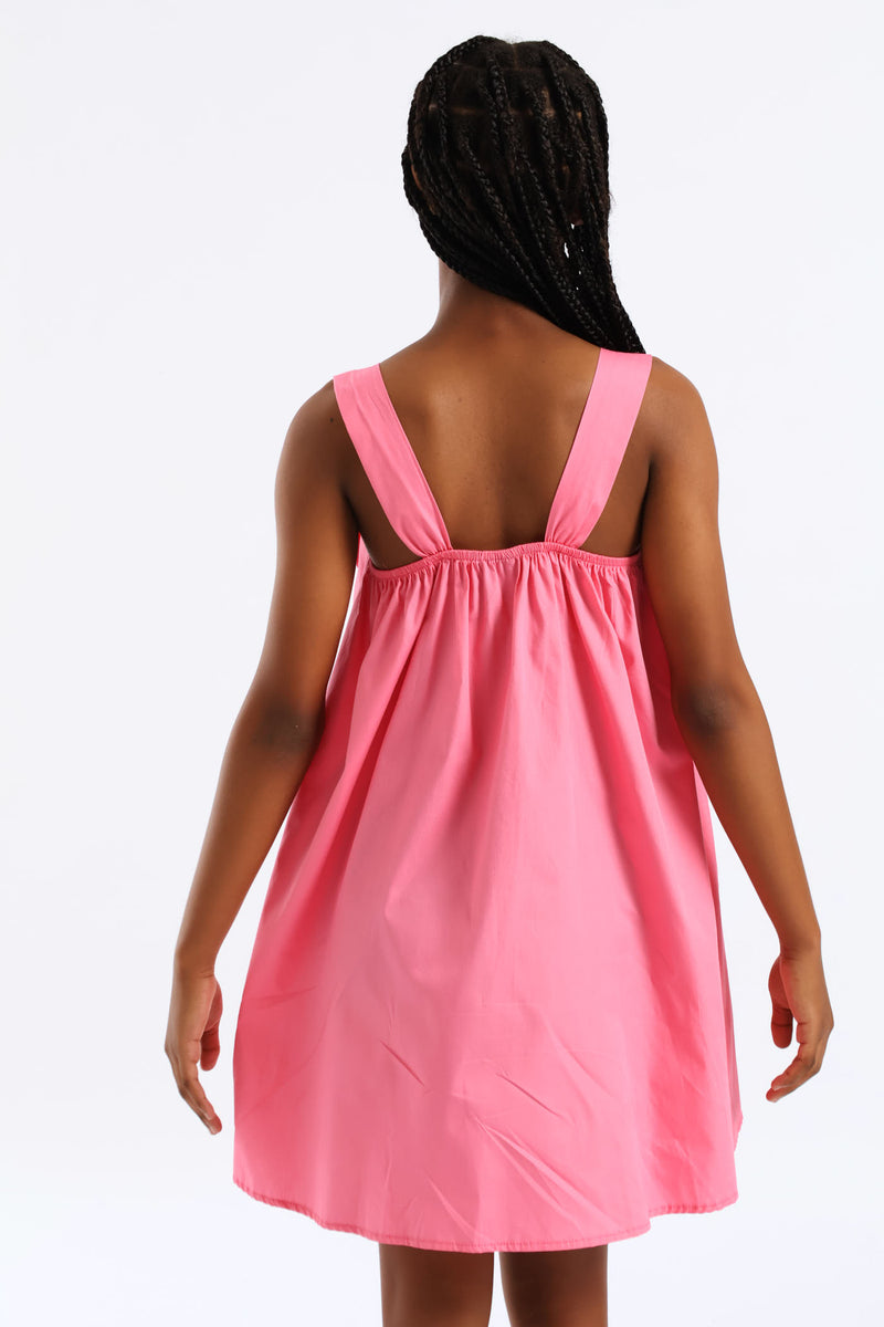 Girls Bow Front Strap Shift Dress - Pink