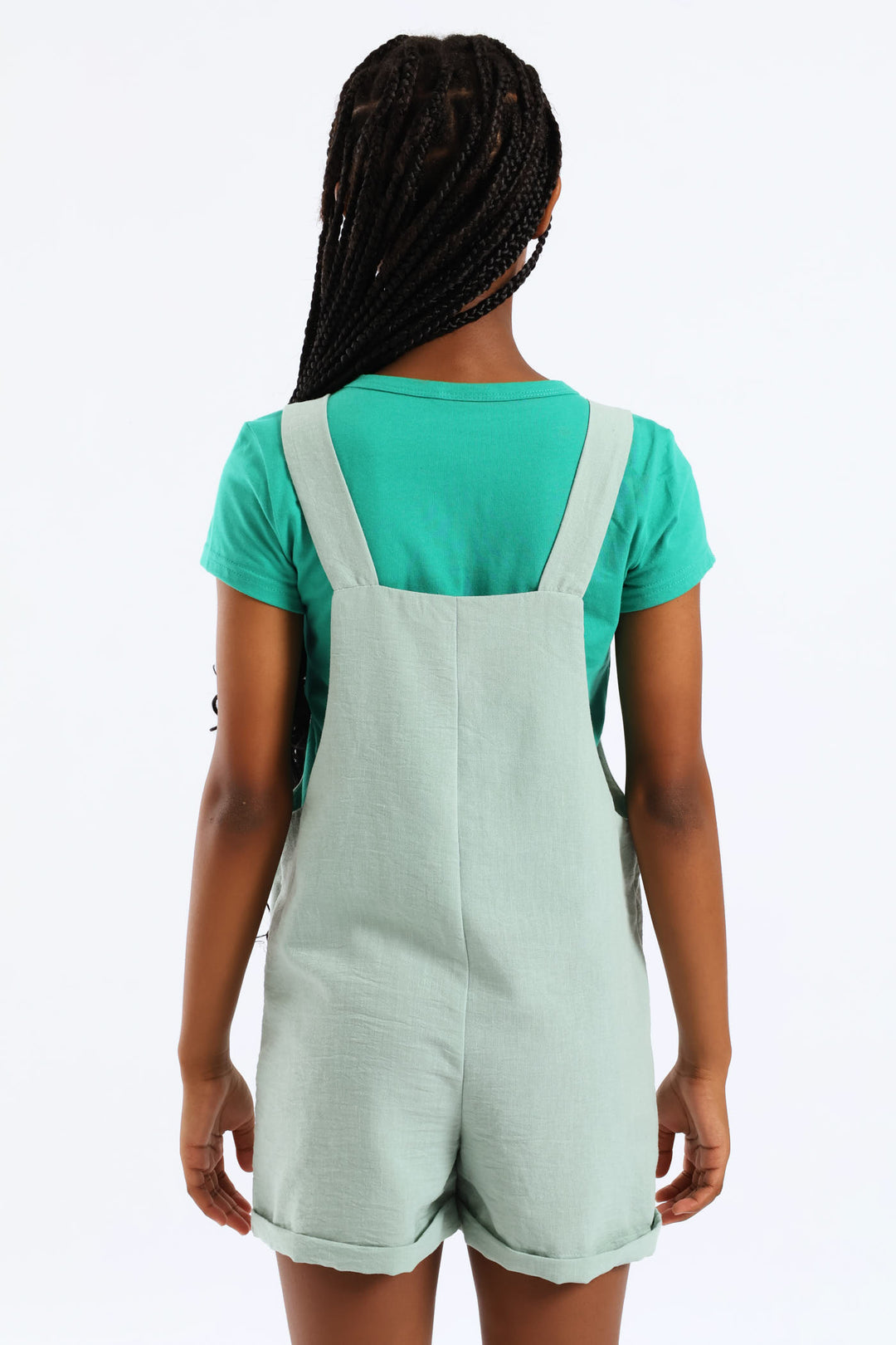 Girls Linen Dungaree - Sage