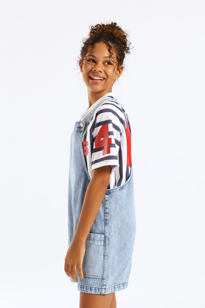 Girls Patchwork Denim Dungaree - Multi