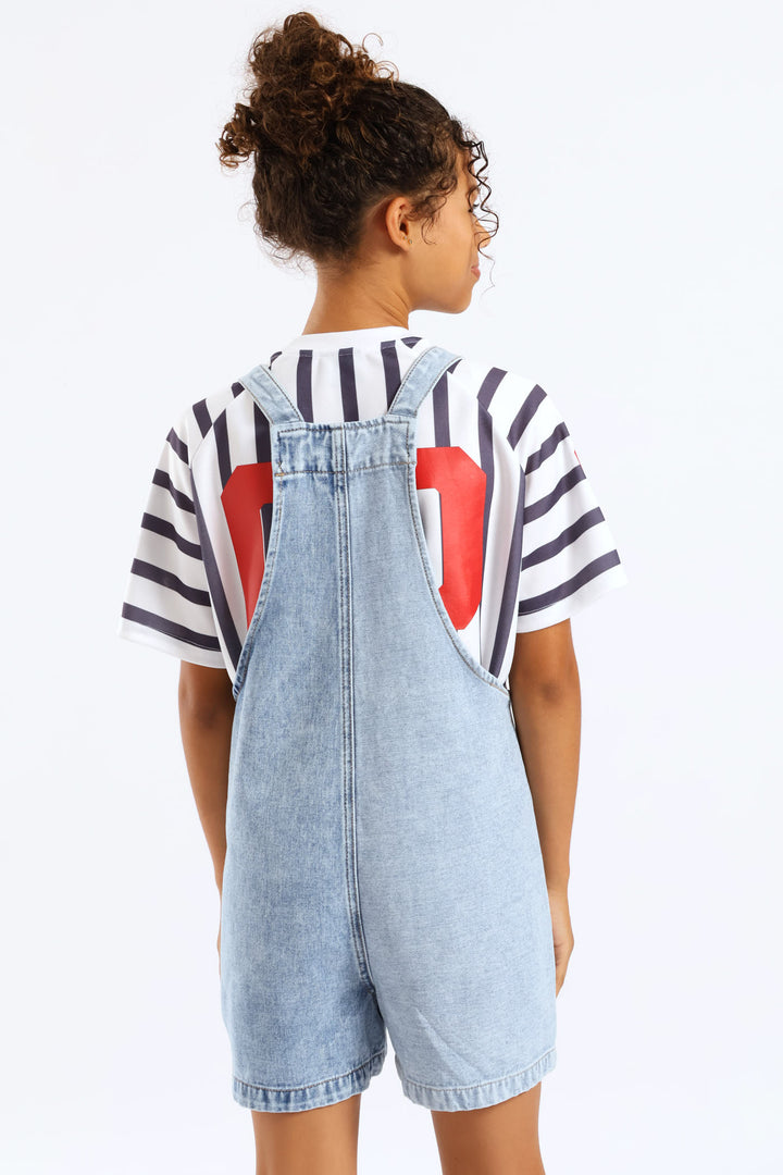 Girls Patchwork Denim Dungaree - Multi