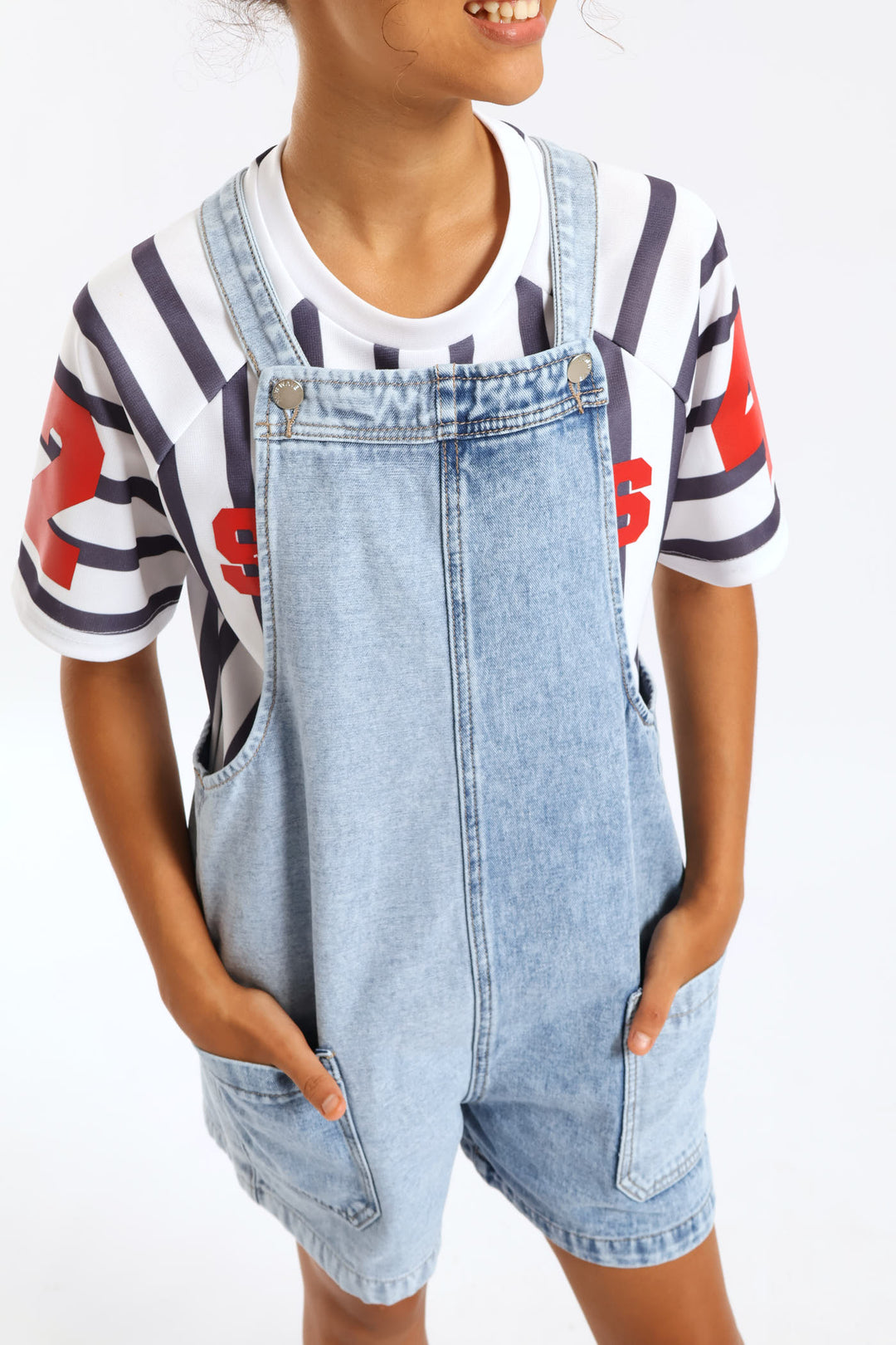 Girls Patchwork Denim Dungaree - Multi