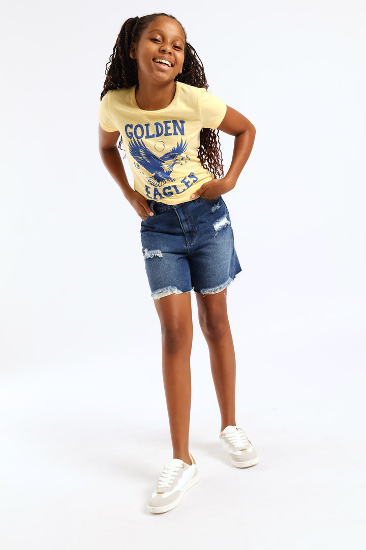 Girls Ripped Bermuda Shorts - Dark Blue
