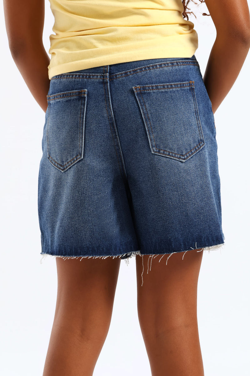 Girls Ripped Bermuda Shorts - Dark Blue