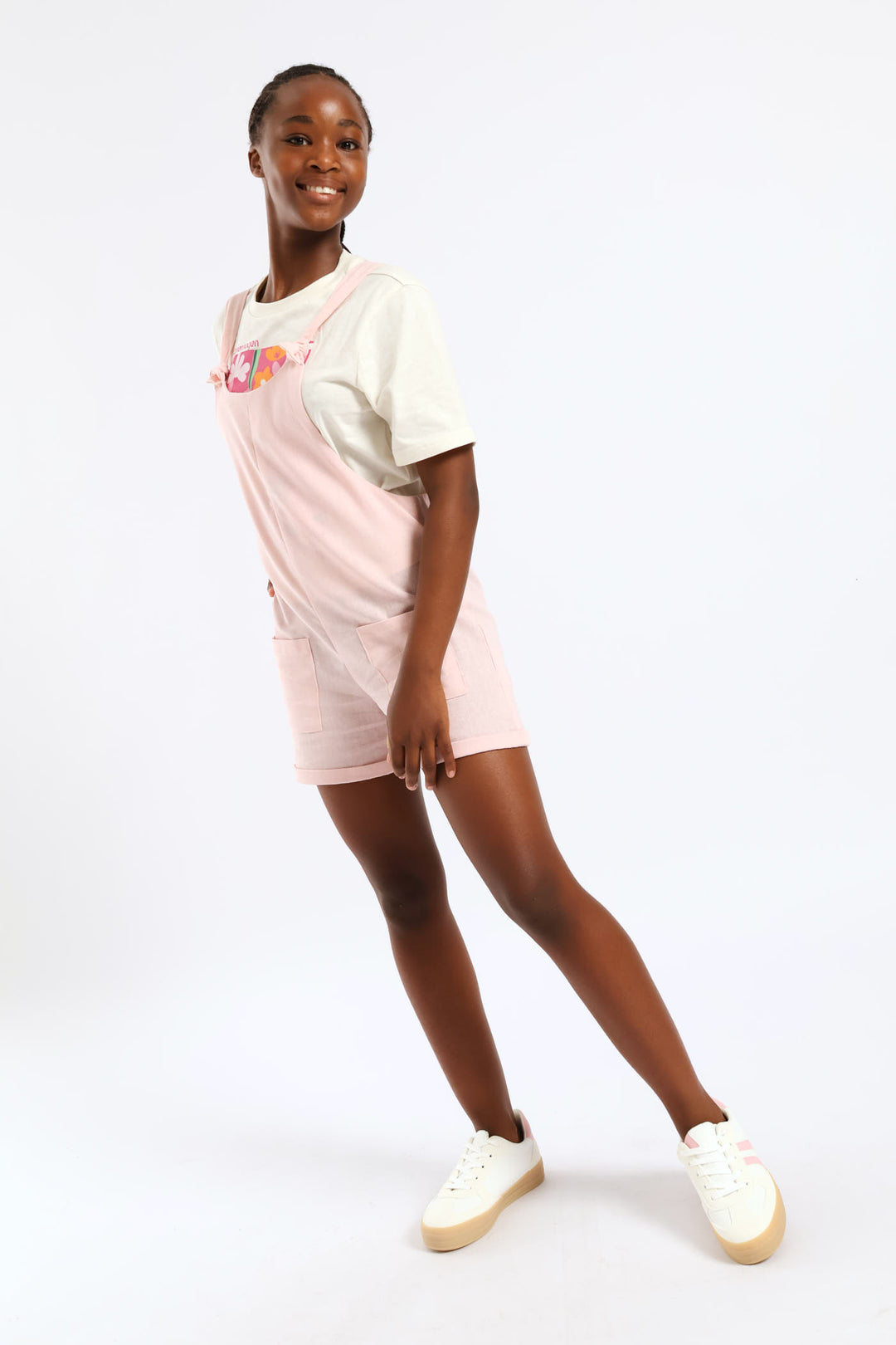 Girls Linen Dungaree - Dusty Pink