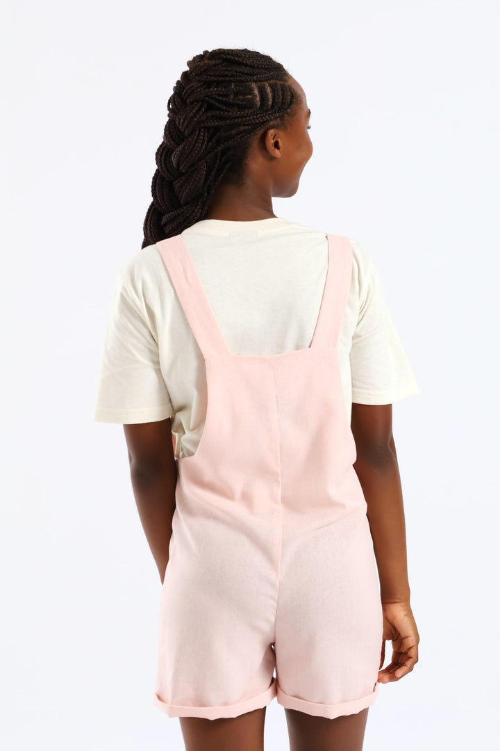 Girls Linen Dungaree - Dusty Pink