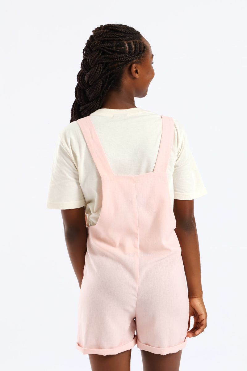 Girls Linen Dungaree - Dusty Pink