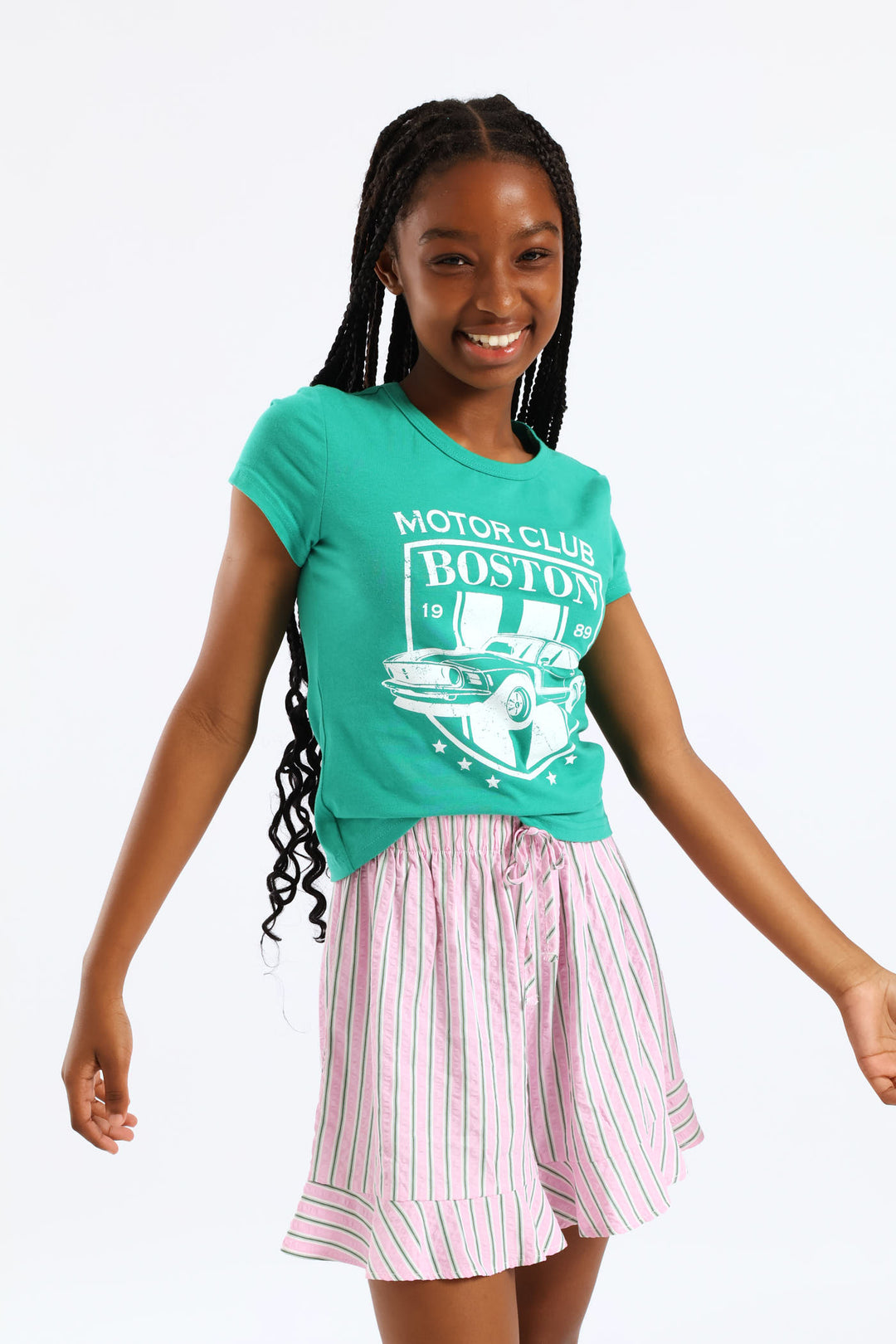 Girls Motorclub Fitted Tee - Green