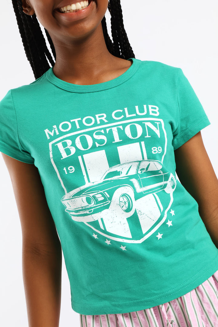 Girls Motorclub Fitted Tee - Green