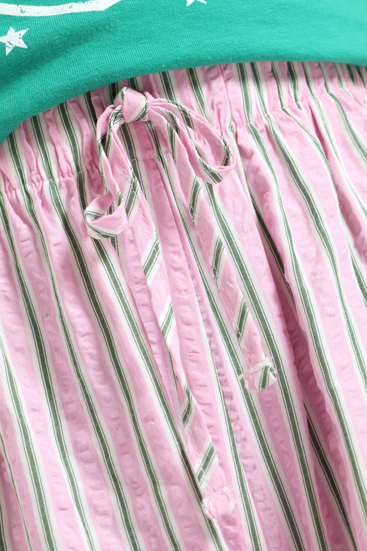 Girls Frill Hem Pull On Stripe Shorts - Pink