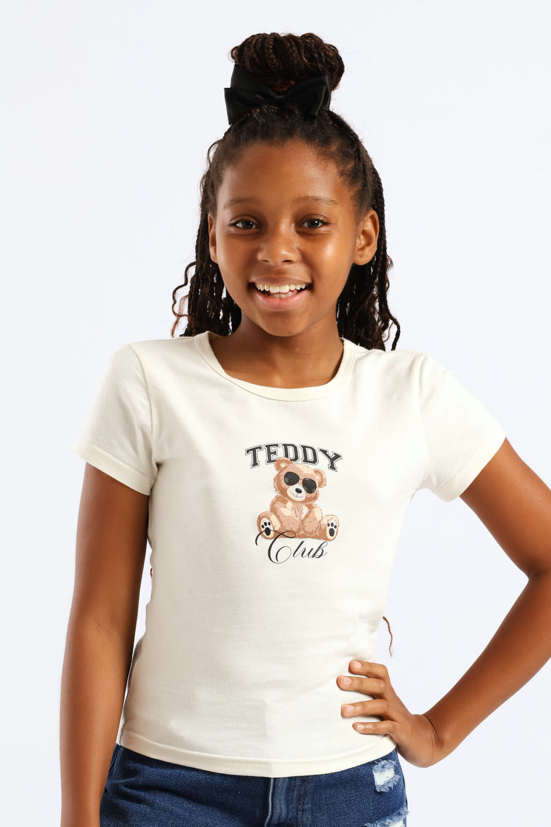 Girls Teddy Bear Fitted Regular Tee - Cream