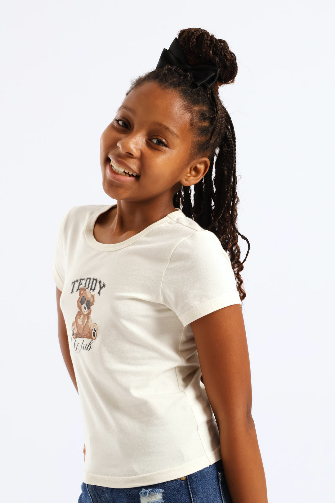 Girls Teddy Bear Fitted Regular Tee - Cream
