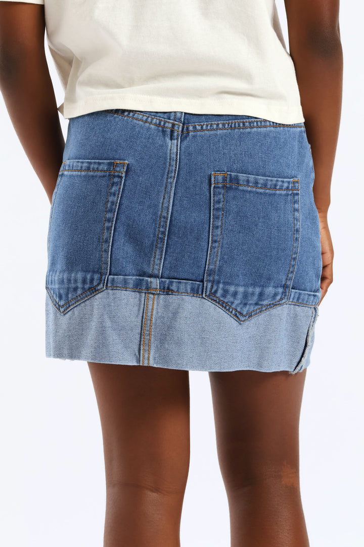 Girls Rigid Denim Fold Up Hem Skirt - Stonewash