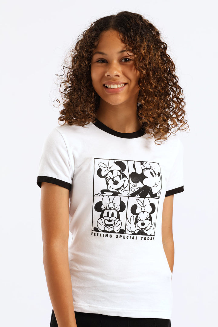 Girls Mickey Expression Block Ringer Tee - White/Black