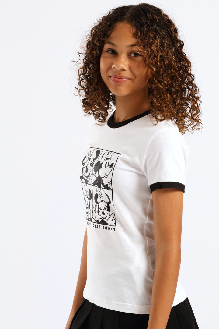 Girls Mickey Expression Block Ringer Tee - White/Black