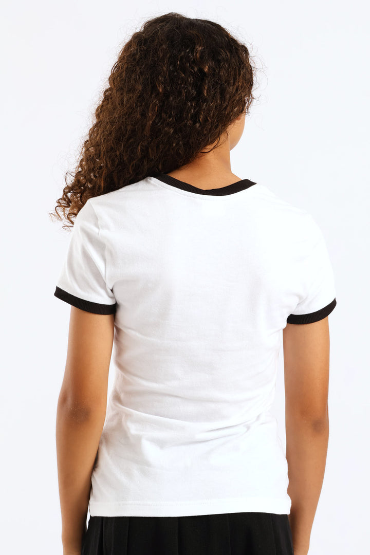 Girls Mickey Expression Block Ringer Tee - White/Black