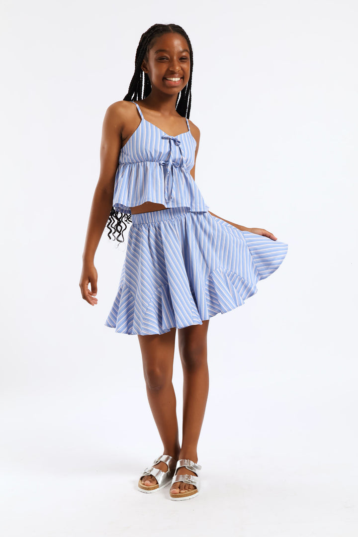 Girls Bow Strappy Peplum Stripe Cami Top - Multi