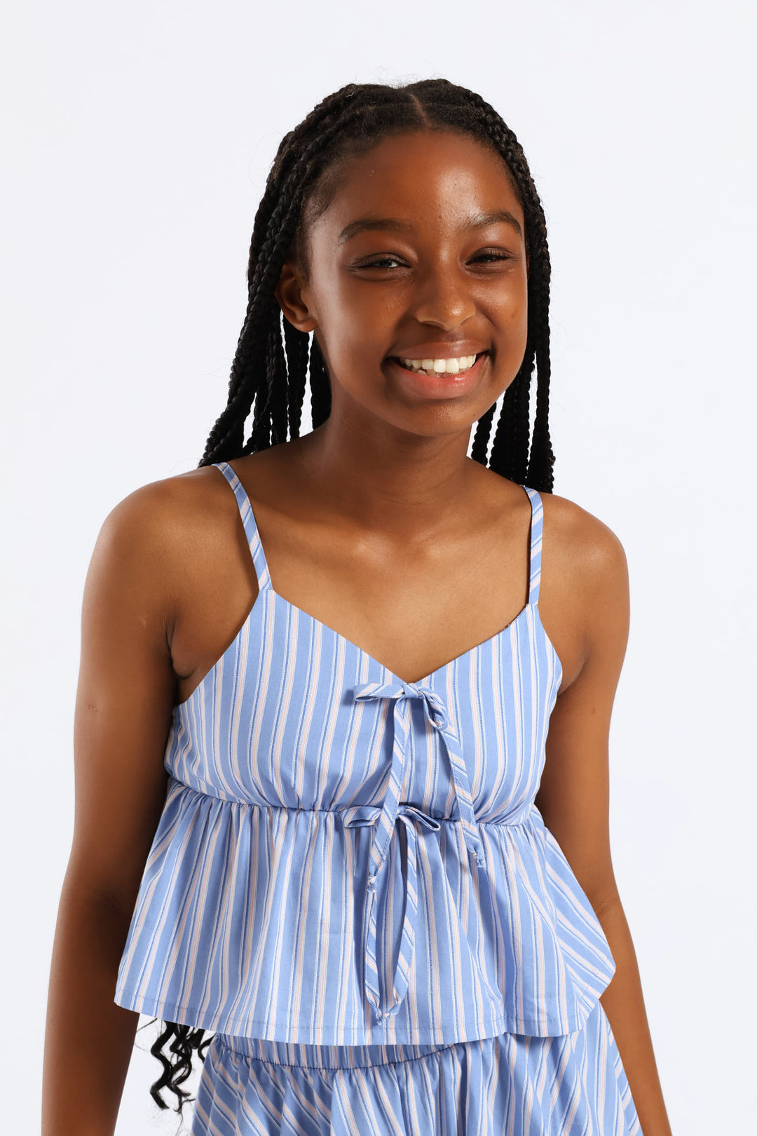 Girls Bow Strappy Peplum Stripe Cami Top - Multi