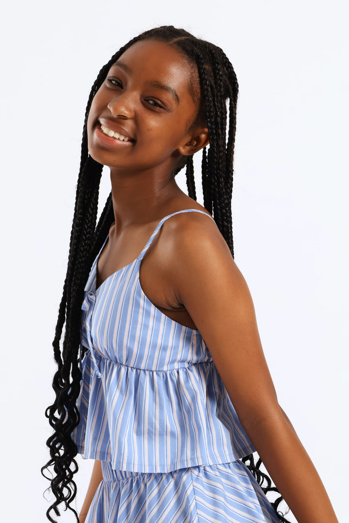 Girls Bow Strappy Peplum Stripe Cami Top - Multi